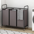LINZINAR 3-Bag Laundry Sorter,Laundry Hamper Cart with Heavy Duty Rolling Lockable Wheels and Removable Bags (Brown) - Image 4