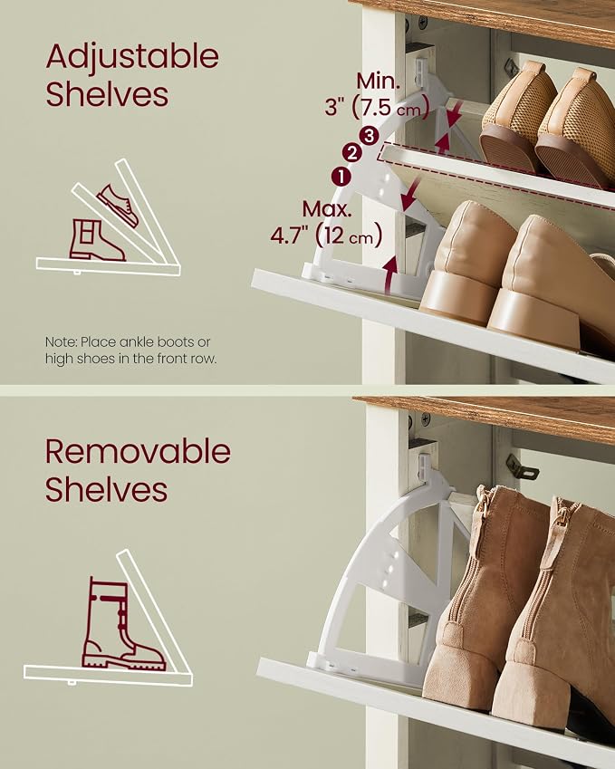 VASAGLE Farmhouse Shoe Cabinet, Narrow Storage Organizer, 2 Flip Drawers - Image 7