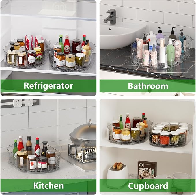 Lazy Susan Organizer for Refrigerator, 13" x 8.5" Clear Rectangular Fridge Organizer Turntable for Condiments, Spice Racks Organizer for Cabinet, Pantry & Kitchen Countertop(1 Piece) - Image 6