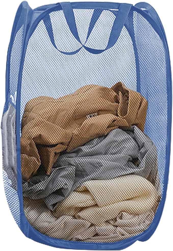 Mesh Pop Up Laundry Hamper for Cruise, Collapsible Laundry Basket Foldable Dirty Clothes Hamper with Handles, Side pocket, Ash Blue by Aplter