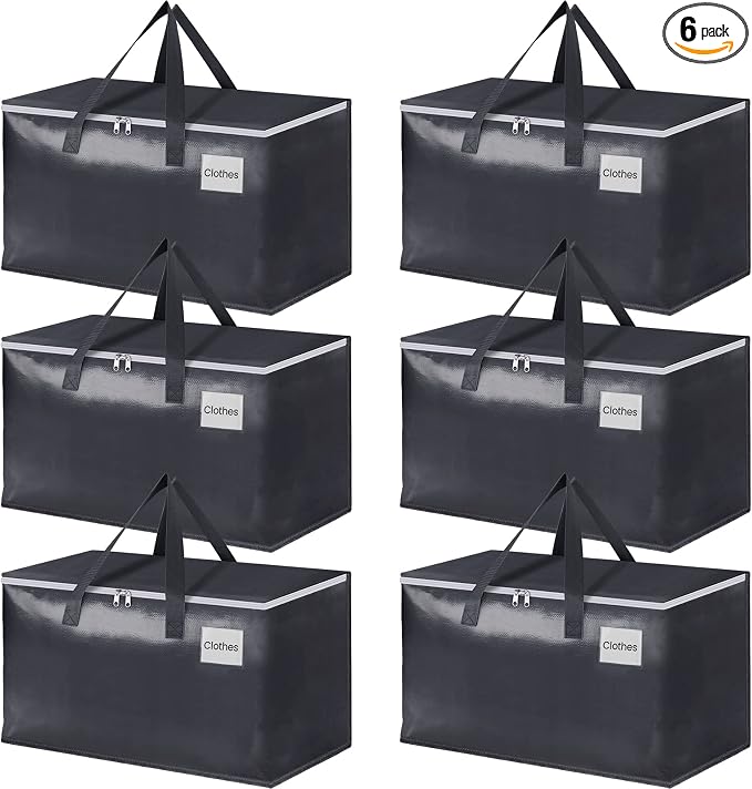 StorageRight Heavy Duty Moving Boxes-Moving Bags with Zipper, Reinforced Handles and Tag Pocket-Collapsible Moving Supplies-Totes for Storage Great for Moving, Storage and Travel 93L(Gray-6 Pack) by StorageRight