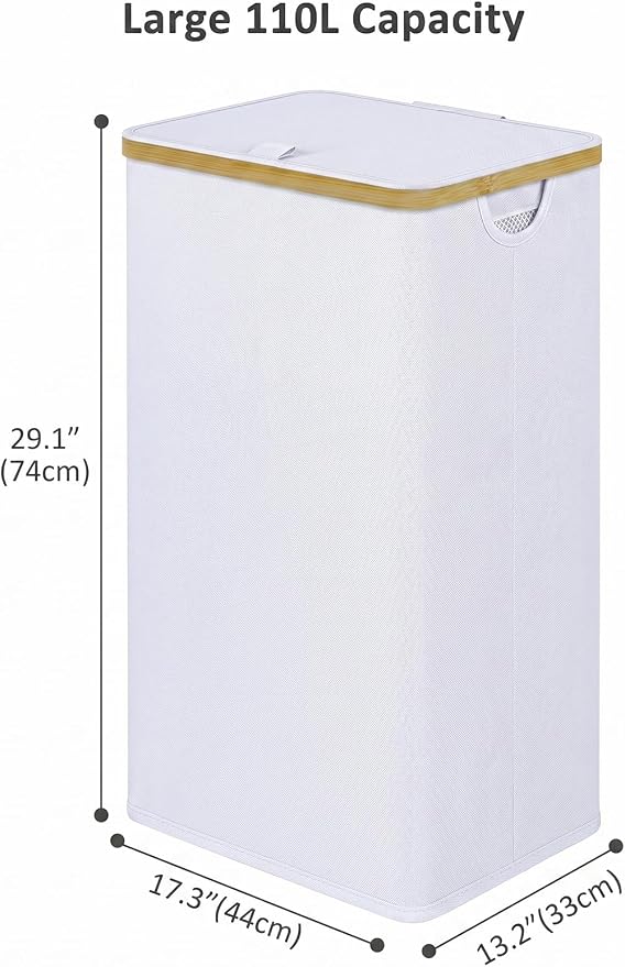 IEGrow Laundry Hamper with Lid,110L Laundry Basket with Mesh Bags,White - Image 3