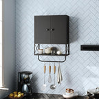 MAHANCRIS Bathroom Wall Cabinet with 2 Door and Adjustable Shelf, Farmhouse Medicine Cabinet with Towel Rack, 3-Tier Wall Mounted Storage Cabinet Over The Toilet for Bathroom, 18.9" L, Black - Image 9