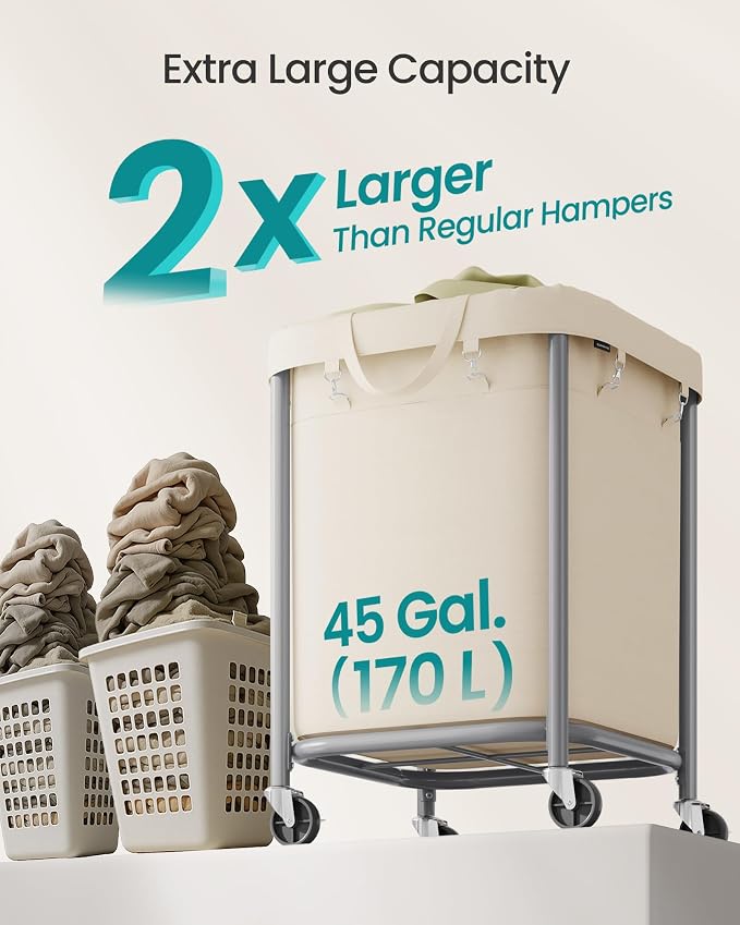 SONGMICS Laundry Basket with Wheels, 170L, Steel Frame, Removable Bag - Image 3