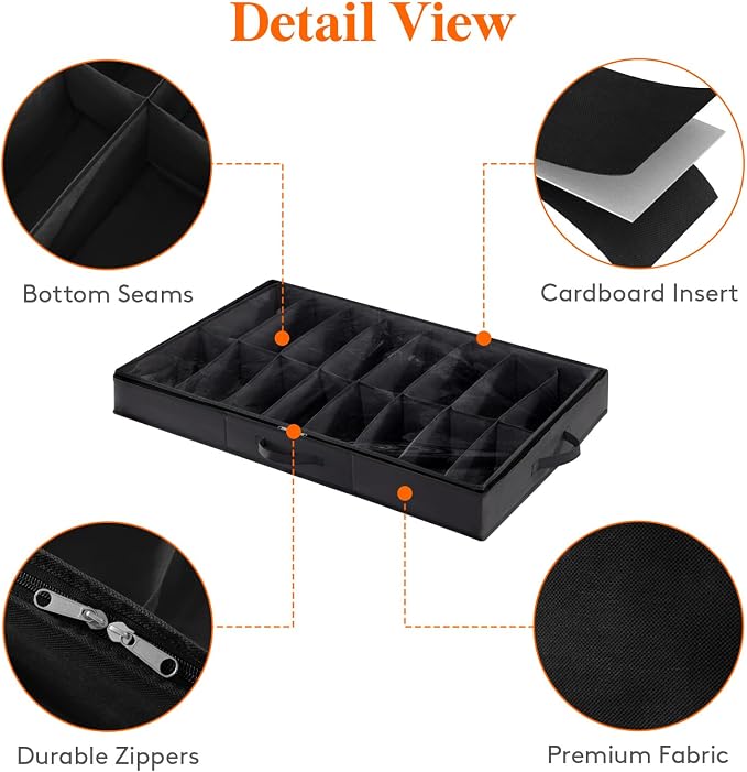 Lifewit Under Bed Shoe Storage Organizer 1 Pack(16 Shoes Cells), 4.3 Inches Profile Fabric Shoes Container Box with Clear Cover, Foldable Storage Bag with 2 Handles, Fits 8 to 16 Pairs - Image 6