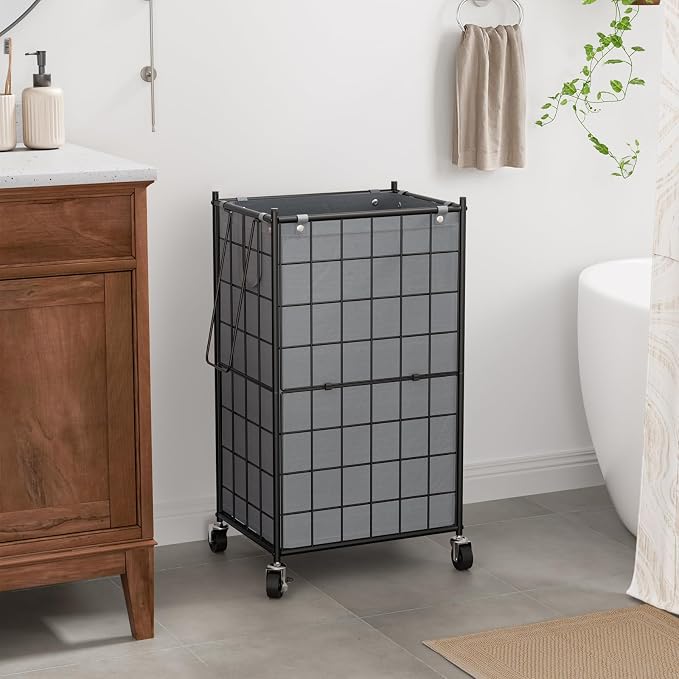 WOWLIVE Rolling Laundry Basket, Metal Wire Frame Laundry Hamper with Wheels - Image 2