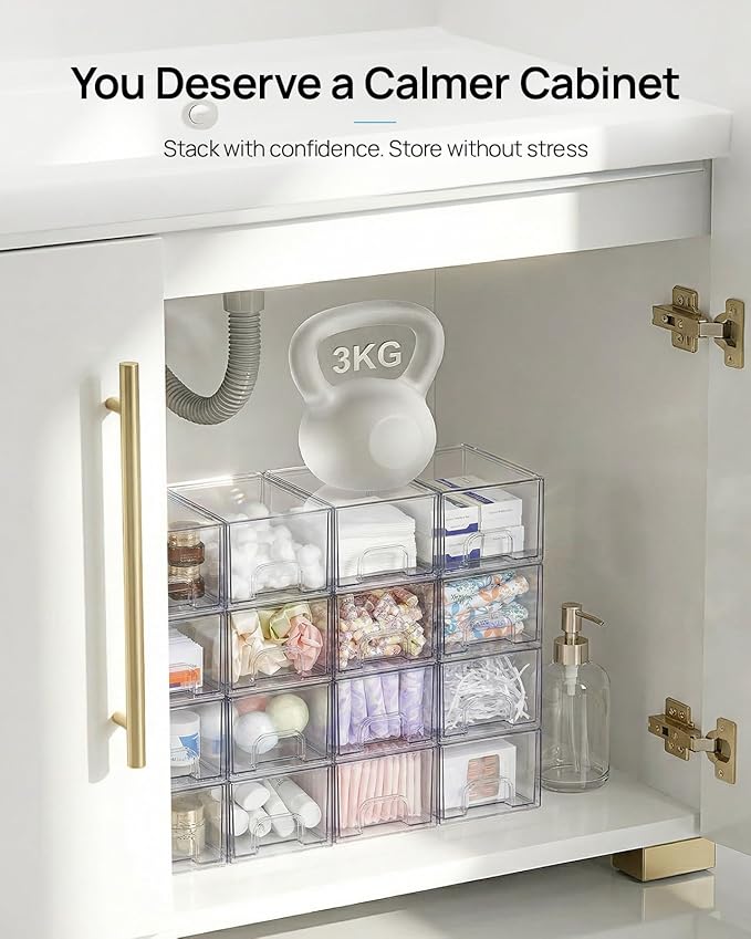 Vtopmart 12 Pack Small Clear Stackable Storage Drawers - Image 4