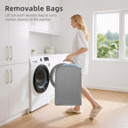 STORAGE MANIAC 4 Section Vertical Laundry Hamper, 2 Tier Laundry Sorter with 4 Removable Tote Bags, Rolling Clothes Basket for Towels, Blankets, Tall Dirty Clothes Hamper for Closet, 4 Bags Gray - Image 3