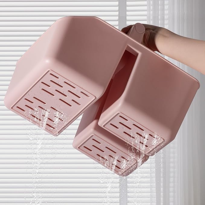 rejomiik Plastic Shower Caddy, Portable Basket with Bamboo Handle, Pink - Image 5