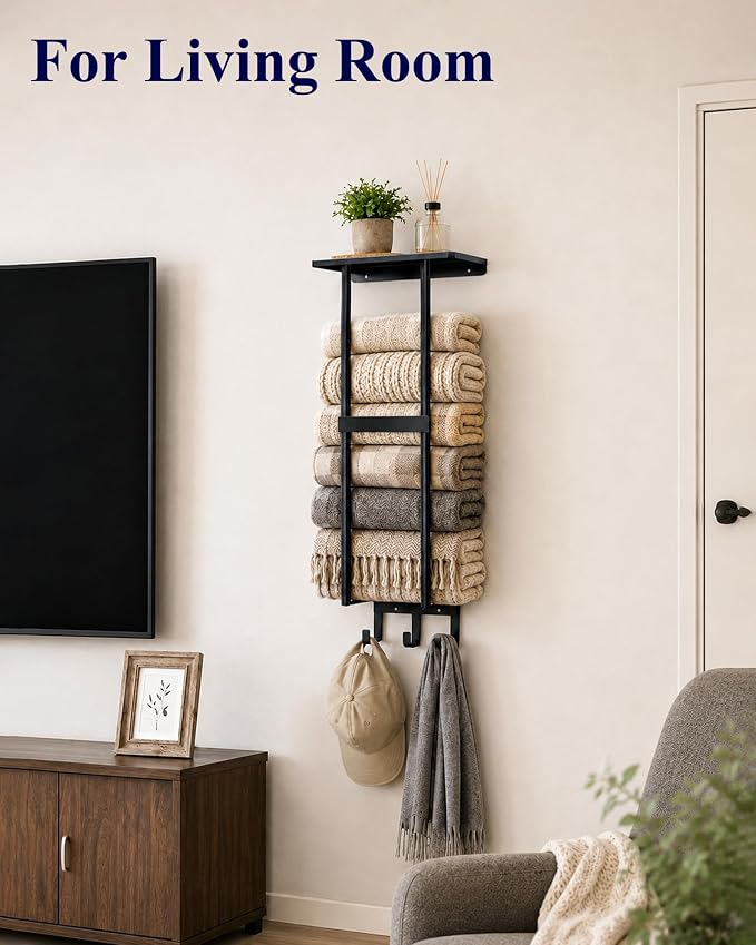 Kitsure Wall Mounted Towel Rack, Metal Towel Holder with Shelf, 29.3" H - Image 6