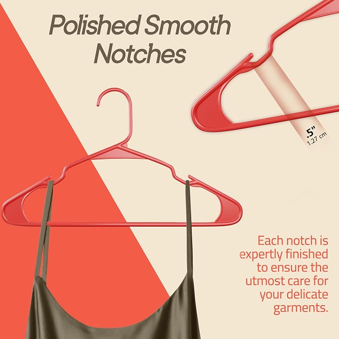 Plastic Clothes Hangers – Heavy Duty Hanger Set, for Organizing Clothes, Dresses, and Coat, Holds Up to 5 lbs, Space-Saving Hangers with Non-Slip Shoulder Grooves, Pack of 80, Red - Image 6