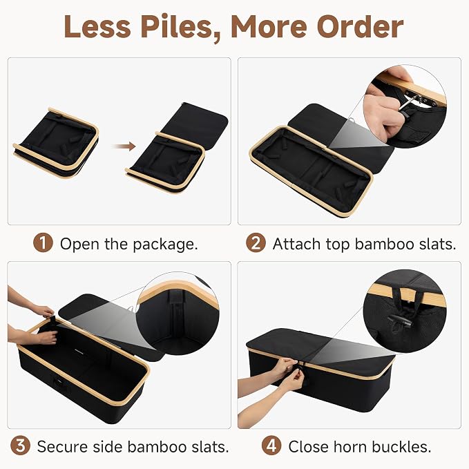 StorageWorks 7" Low Profile Underbed Storage Containers with Bamboo Frame | Strong Frame Resists Sagging, Buckle Flip-Top Lid, Fabric Handles, Foldable Stackable, for Blankets, Sheets, and Clothes - Image 8
