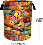 Colorful Fish Laundry Basket Foldable Laundry Hamper With Handles Clothes Storage Bucket Organizer Laundry Bag For Bedroom Bathroom Laundry Storage 19.6 x 15.7 - Image 2