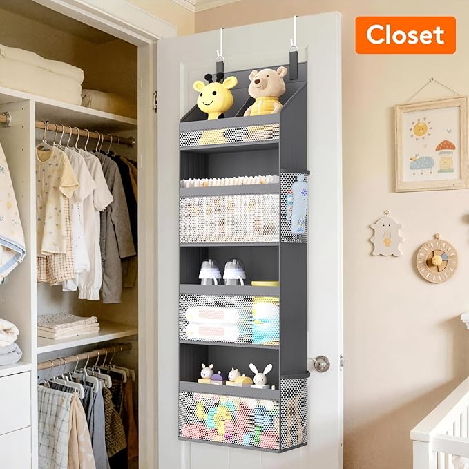 Lifewit 4 Tier Over the Door Organizer, Diaper Hanging Storage, Gray - Image 2