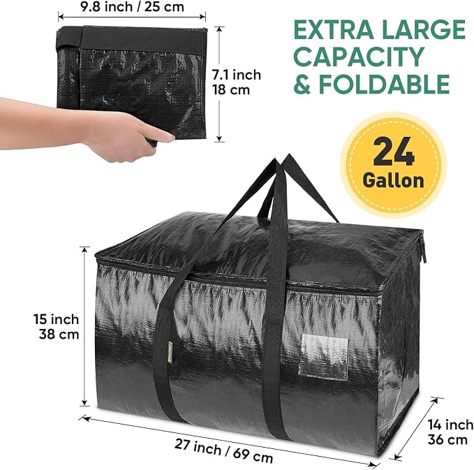BALEINE 2-Pack Oversized Moving Bags with Reinforced Handles, Heavy-Duty Storage Tote for Clothes, Moving Supplies (Black, 2-Pack) - Image 2