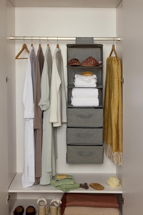 Amazon Basics 6-Tier Hanging Closet Organizer with Removable Drawers for Sweaters, 6.9"D x 13.6"W x 12.2"H, Grey - Image 2