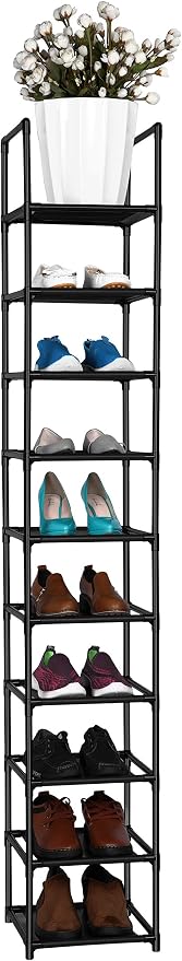 FIDUCIAL HOME 10 Tiers Vertical Shoe Rack 10 Pairs Skinny Shoe Shelf - Image 4