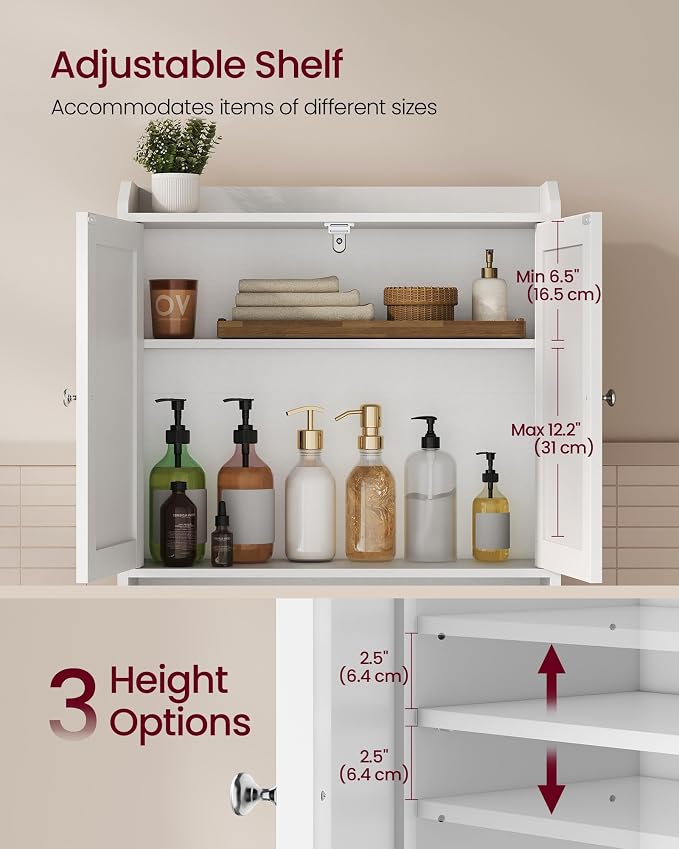VASAGLE Over the Toilet Storage Cabinet, Doors, Adjustable Shelves, 24.6''W - Image 2