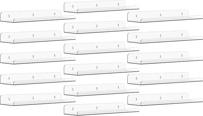 Qukaka Floating Shelves for Wall Decor, 15" Extra Clear Wall Shelves for Bedroom, Living Room, Kitchen, Bathroom Decor, Nail Polish/Book/Decoration/Makeup/Perfume Organizer Floating Shelf-16Pack by QukakaHomeCare