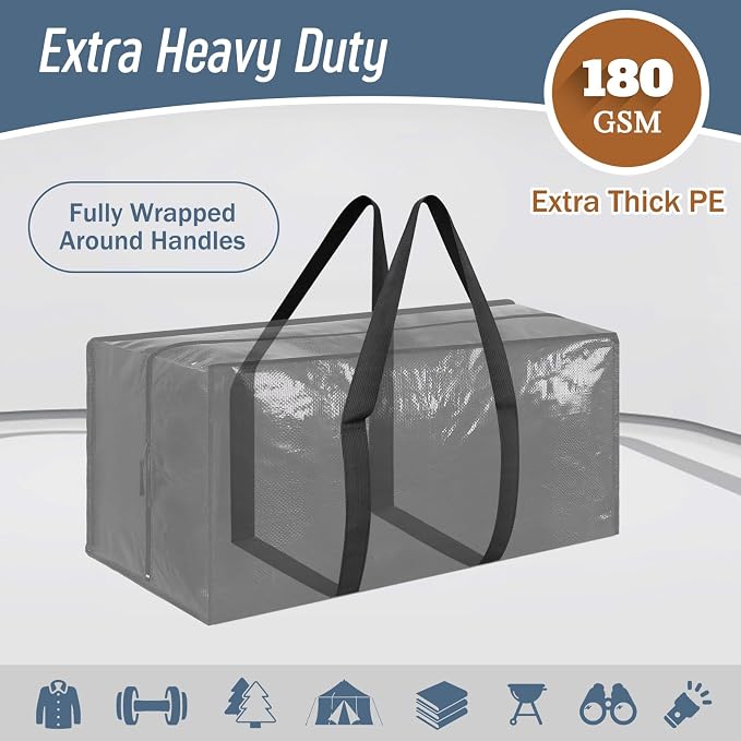 6 Pack Extra Heavy Duty Large Moving Bags with Strong Zipper, Black | Comfortable Handles, Sturdy & Durable Clothes Storage Bags Totes Bins, Blue Packing Moving Boxes for College Supplies - Image 2