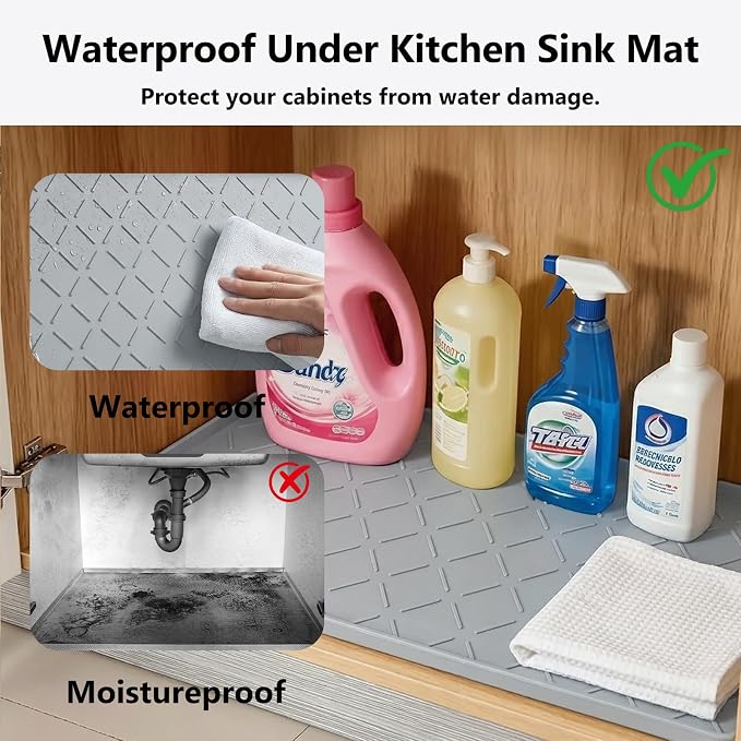 Mateeylife Under Sink Mat Kitchen Waterproof, Silicone Sink Tray 22"X31" - Image 4
