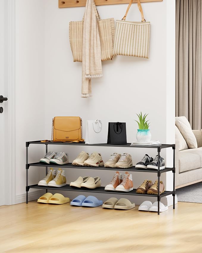 Kitsure Shoe Rack - Non-Woven Shoe Rack Shelf, 43.3" Wide - 3 Tier, Black | Shoe Organizer for Closet, Entryway, Garage, Stackable Shoe Shelves, college dorm&apartment essentials - Image 2