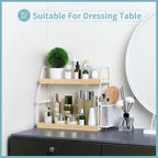 Bathroom Counter Organizer, 2-Tier Standing Storage Shelf with Basket, Wood Tray for Skincare Vanity Organizer(White) - Image 5