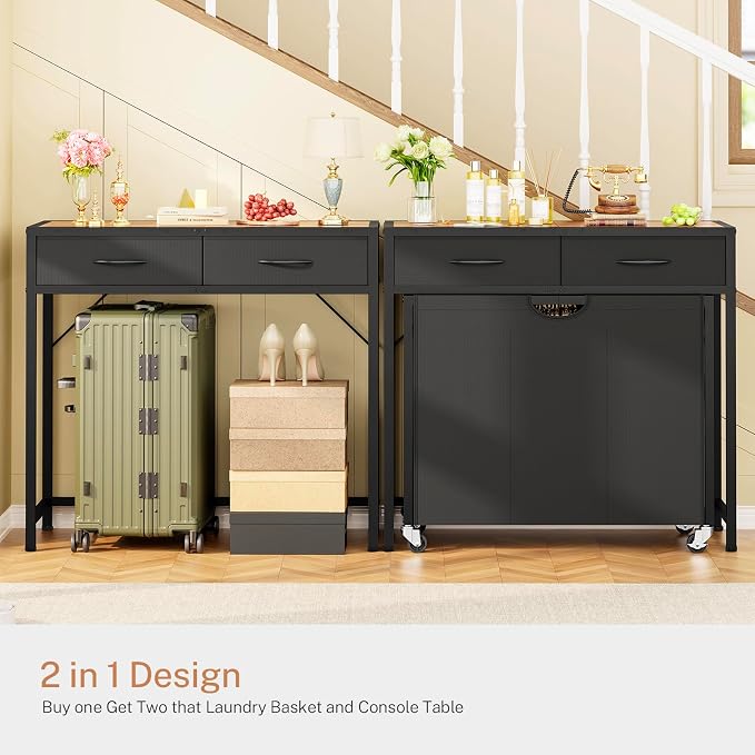 Laundry Sorter, Rolling Laundry Hamper with 3 Section Pull-Out Bags, Laundry Basket Organizer with 2 Drawers & 2-Tone Top Panel, Laundry Hamper with Wheels for Laundry Room Organization, Bathroom - Image 3
