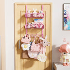 Consumest Over The Door Hooks Organizer - 3 Tier Door Hanger with 9 Coat Hooks & 2 Mesh Basket, Back Storage Organizer Hanging Towels for Bathroom, Bedroom, Pink - Image 5