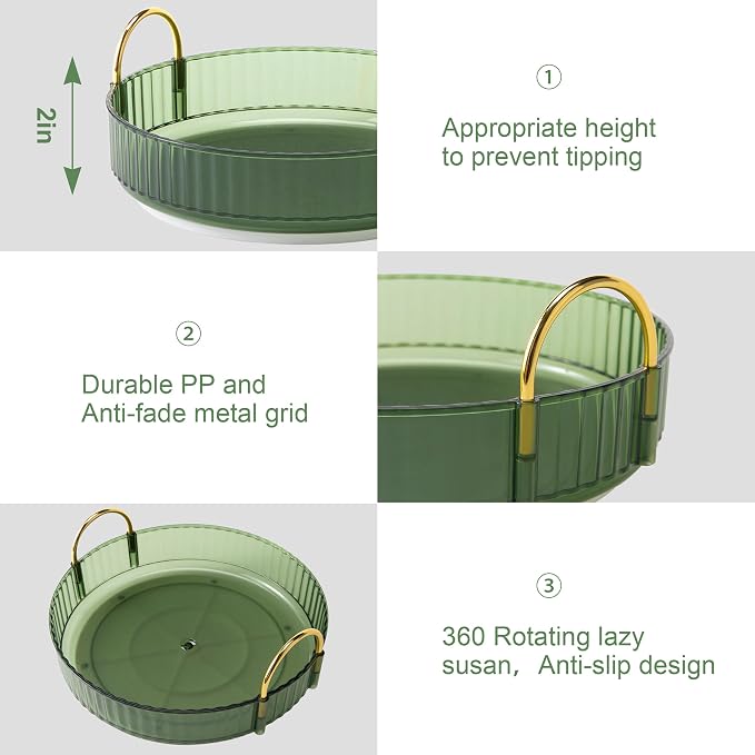 YCIA&DONE 360 Rotating Makeup Organizer and Storage for Vanity Countertop 3 Tiers, High Capacity Cosmetic Skincare Perfume Organizers for Dresser Bathroom Lazy Susan (Vintage Green) - Image 4