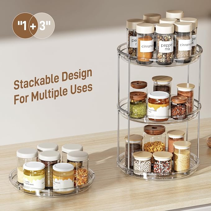 LAMU 4 Pack 2 Tier Lazy Susan Turntable Organizer 9.25'' Rotating Spice Rack Organization for Cabinet, Kitchen, Pantry, Countertop, Bathroom, Vanity, Medicine Cabinet Organizer, Clear - Image 6