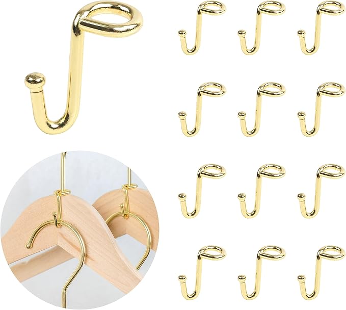 Clothes Hanger Connector Hooks, 36 Pack Gold Metal Cascading Extender Clips, Sturdy Mini Hanger Hooks for Velvet Hangers, Closet Space Saving Organizer by Koobay