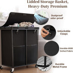 Laundry Hamper with Wheels and Lid, 225L Large Rolling Laundry Basket Black - Image 4