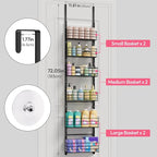 SWTYMIKI Over The Door Organizer - Door Organizer Hanging with 6 Adjustable Metal Large Capacity Basket, Wall Mounted Shelf for Bedroom Closet Bathroom Laundry Pantry Cabinet Kitchen(Black) - Image 3