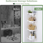 akinbas Tension Pole Shower Caddy Organizer with 4 Tier L-Shaped Rust Resistant Bathroom Corner Shelves with 34-124 Inch Adjustable No Drilling Quick Install Shower Rack for Bath Essentials (White) - Image 4