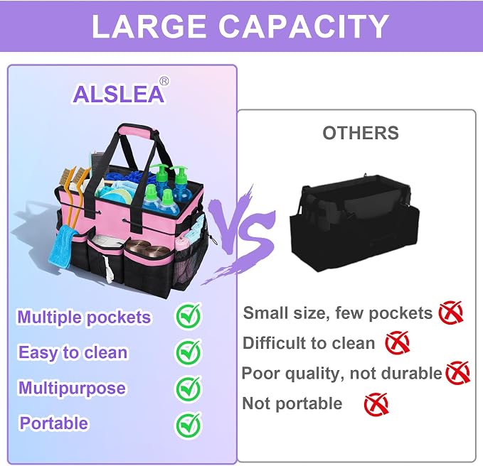 ALSLEA Cleaning Caddy Bag Heavy-Duty Organizer Tote for Housekeepers, Janitors & Home Cleaning Supplies with Adjustable Shoulder Strap & Multiple Pockets (Pink) - Image 4