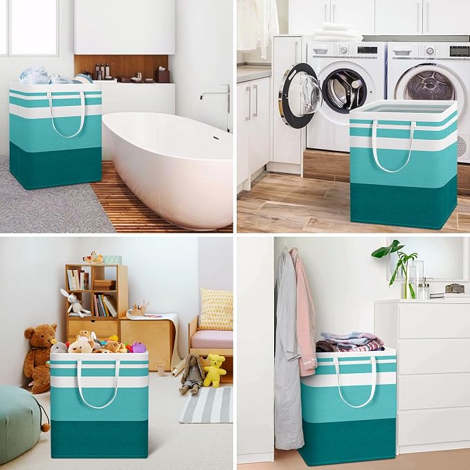 HomeHacks 2 Pack Large Laundry Baskets, Laundry Hampers Bags (Green 100Lx2) | Waterproof, Freestanding, Collapsible Clothes Hamper with Reinforced Handles in Laundry Room, Dorm, Bathroom, Bedroom - Image 6
