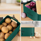 Kitchen Vegetable Storage Set of 3, Metal Onion Garlic Potato Storage Set, Kitchen Canisters Vegetable Keeper Containers with Aerating Holes and Bamboo Lid,Alpine Green - Image 6