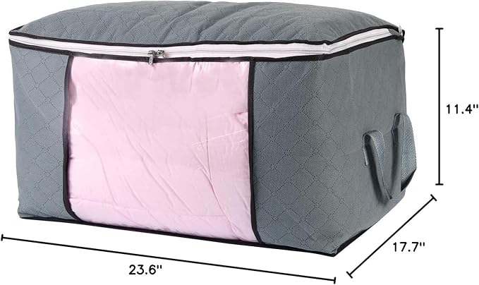 combocube Comforter Storage Bag, Zippered Bag with Large Clear Window and Carry Handles, Space Saver Organizers for Closet, Blanket, Pillow, Quilt, Bedding, Clothes (4Pcs Grey Large) - Image 8