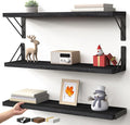 BAYKA Wall Mounted Floating Shelves, Wood, Black, Set of 3, 23in by Bayka