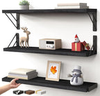 BAYKA Wall Mounted Floating Shelves, Wood, Black, Set of 3, 23in by Bayka