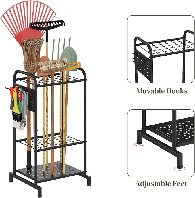 Garden Tool Organizer with Hooks, Steel Yard Storage Holder,Broom Holder - Image 5