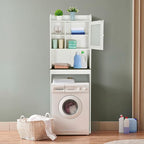 ZenStyle Over The Toilet Cabinet Double Door Wood Bathroom Storage Organizer with Adjustable Shelves, Cubby and Tempered Glass Door (White) - Image 3