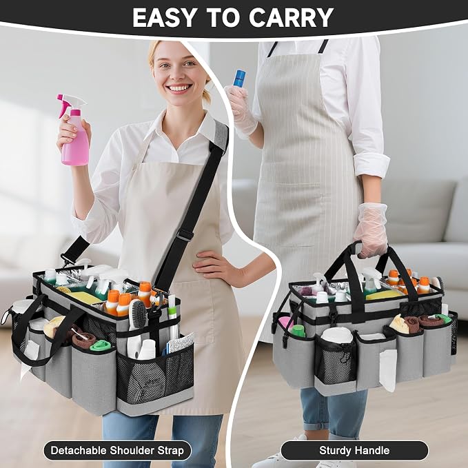 Cleaning Caddy Bag, Extra Large Cleaning Supply Bag for Housekeepers,Gray - Image 5