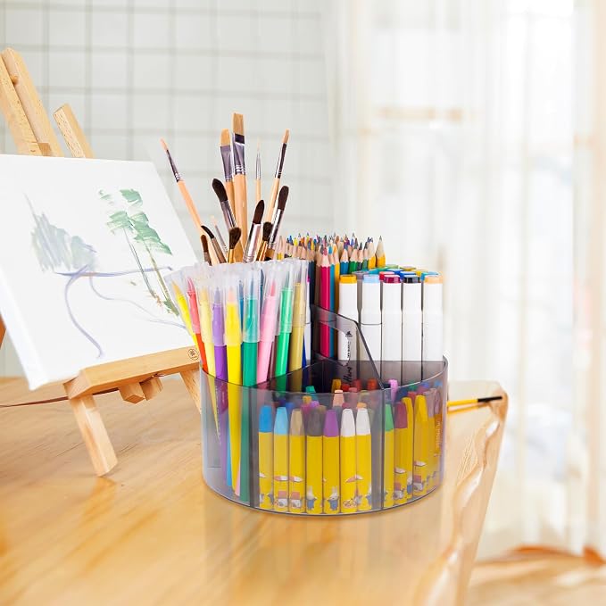 Absonic 250pcs Acrylic Pencil Holder Marker Organizer, 360-Degree Rotating Pen Holder, Crayon Organizers for Kids Pencil Organizer Caddy Art Supply Kids Desk Organizers for Office Home School, Black - Image 6