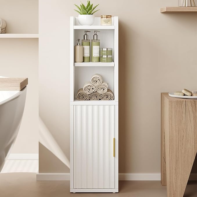 Yoobure Fluted Small Bathroom Storage Cabinet, Narrow Toilet Paper Cabinets - Image 3