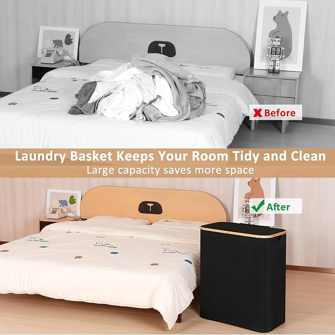 IEGrow Laundry Hamper with Lid,150L Laundry Basket with 2 Mesh Bags,Black - Image 7