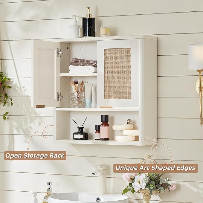 LEYAOYAO Rattan Bathroom Wall Storage Cabinet, Boho Medicine Cabinet - Image 4
