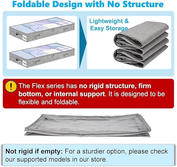 5 Inch Low Profile Under Bed Storage Drawer 4 Pack, Lightweight Underbed Clothes Storage Container Bins With NO STURCTURE, Shallow Storage Bag for Dorm & Home, With Clear Lids & Water-Resistant Fabric - Image 5