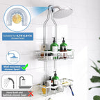 Upgraded Extended Length Shower Organizer with Hooks, Rustproof Shampoo Soap Holder, Large Hanging Bathroom Caddy, Silver - Image 5